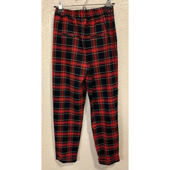 Bershka Red Plaid High Rise Tapered Pants - Picture 3 of 5